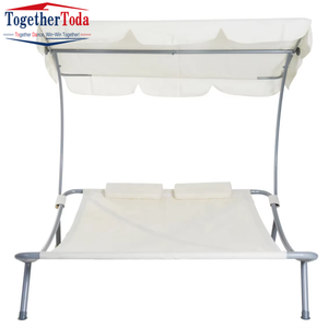 Lit de repos double moderne et confortable pour patio extérieur, élégant, avec auvent et oreillers - Product Image 4