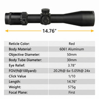 Lunette de tir tactique Bowei 6-24X50 FFP avec lentille optique HD, tube de 30 mm, illumination rouge et parallaxe latérale