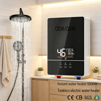 Calentador de Agua Eléctrico sin Tanque de 6000W, 220-240V, Control Táctil, IPX4, Plástico, para Uso Doméstico, Exterior y Garaje, Acero Inoxidable