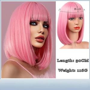 Peluca sintética europea y americana de alta resistencia al calor, nueva, con flequillo, <span class=keywords><strong>cabello</strong></span> liso, corte bob, para mujer - Product Image 4