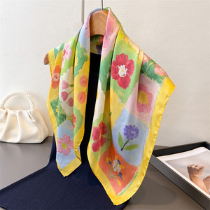 Pañuelo Pequeño con Estampado de <span class=keywords><strong>Flores</strong></span> Coloridas, Pañuelo de Moda para Oficina, Bufanda Decorativa para el Cuello, Chal de Poliéster y Seda, Pañuelos Cuadrados - Product Image 2