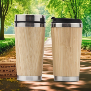 Botella de Agua de Viaje de Acero Inoxidable con Aislamiento al Vacío, Ecológica, con Diseño de Bambú, Impresión de 6 Colores, Logotipo Promocional Personalizado, Tapa con Pajita, 301-400 ml - Product Image 2