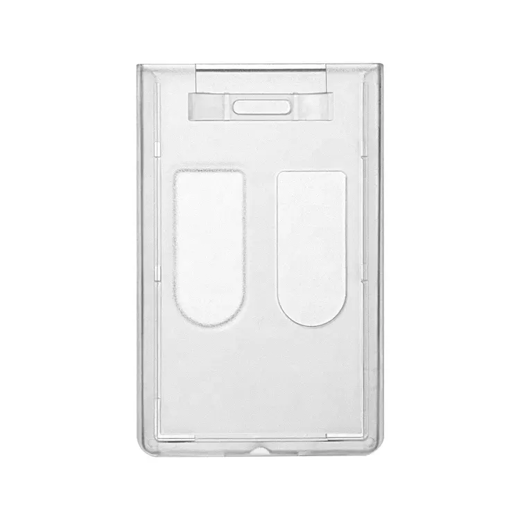 Wholesale Hot Sale Rigid ID Badge Card Holder Vertical Hard Plastic PC Material 2 Card Slots with Thumb Notch
