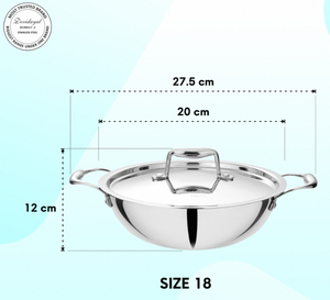 Olla Triply Kadhai de 18 cm, Acero Inoxidable Grado 304, Compacta, Ideal para Freír, Saltear, Preparar Curry y Uso Diario - Product Image 6