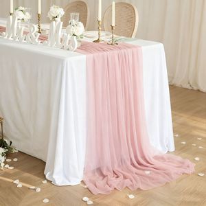<span class=keywords><strong>Chemin</strong></span> <span class=keywords><strong>de</strong></span> <span class=keywords><strong>table</strong></span> en tulle fantaisie, voile transparent, pour mariage en extérieur, en <span class=keywords><strong>mousseline</strong></span> rose, pour la maison, banquets romantiques - Product Image 1