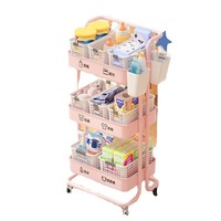 Chariot de rangement en métal Étagère de chevet mobile sur pied Rangement de jouets Nouveau-né Fournitures pour bébés Étagère à collations pour le salon