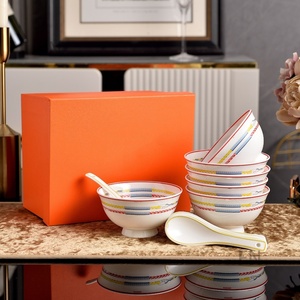 Ensemble de six bols mignons en porcelaine fine motif licorne avec cuillères pour la maison – Bols à riz domestiques - Product Image 4