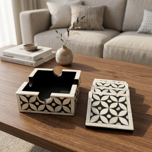 Luxury Handmade Bone Inlay Tea Coaster Set Premium Quality Drink Mat for Tea Coffee <b>Table</b> <b>Protection</b> - Product Image 5
