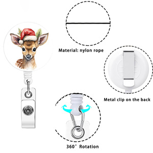 Christmas reindeer keychain with retractable badge scroll <b>ID</b> clip name tag Christmas gift card <b>holder</b> - Product Image 4