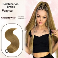 Perruque queue de cheval tressée, cordon élastique extensible, cheveux longs et raides, style hip-hop, fibre synthétique haute température, 150g