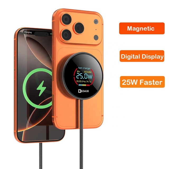 25W Magnetic Wireless Charger Phone Fast Wireless Charging Pad with Power Voltage Temperature Digital Display for iPhone 17 Pro