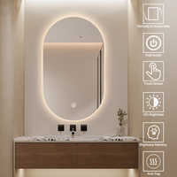 Miroir intelligent anti-buée moderne avec LED, IP44, forme ovale personnalisée, éclairage LED à intensité variable, miroirs de salle de bain pour hôtel