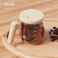 Mug à café électrique rechargeable Type-C, impression numérique, durable, moderne, auto-mélangeur pour poudre protéinée, avec couvercle et poignée, transparent
