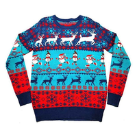 Pull en tricot de Noël personnalisé à col rond en acrylique, motif dessin animé, pour homme
