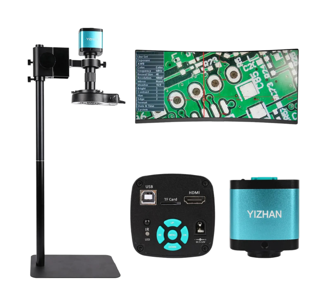 48MP 4K Video Microscope Monocular 150X Lens Zoom C-Mount Lens LED Light USB Industrial Camera for Repair Soldering
