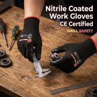 Gants de travail en nylon enduits de nitrile, antidérapants, durables, conformes aux normes Snell, pour hommes, tailles L et XL, usage général, vente en gros usine