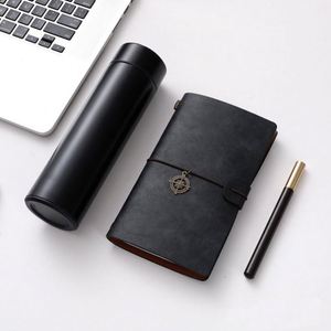 Set de Regalo Personalizado de Cuaderno de Cuero con Cordón y Botella de Agua, Set de Regalo Promocional al por Mayor con Libreta, Taza Térmica y Bolígrafo de Madera - Product Image 4