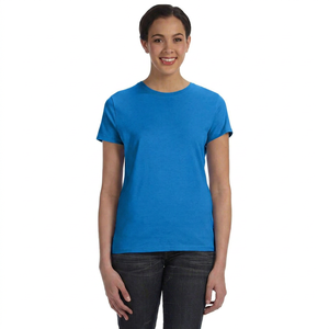 T-shirt pour femme, manches courtes, col en V, coupe classique, couleur unie, style décontracté, 100% coton, jersey respirant, écologique - Product Image 1