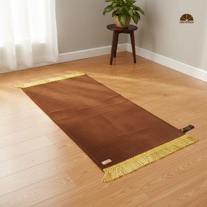 Tapis de prière pour enfants marron, en fausse fourrure et mousse, cuir synthétique, moderne, pour usage domestique, lavable, antidérapant, portable, taille moyenne, avec pompon doré - Product Image 2