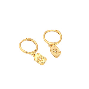Orecchini pendenti rettangolari in argento Sterling 925 con ciondolo geometrico a forma di stella Cz gioielli placcati in oro regali - Product Image 5