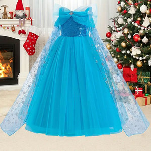 Robe de soirée princesse de glace pour filles 1-12 ans avec cape scintillante robe de bal en tulle bleu tenue d'anniversaire - Product Image 6