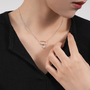 Collier en argent sterling de luxe léger avec zircon, motif étoile à huit branches, pour femme, style européen et américain, tendance INS, collier court - Product Image 3