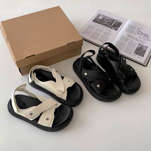 Nouvelles sandales d'été 2026 noires rétro à semelle épaisse surélevée, antidérapantes, polyvalentes, style romain, pour femmes, chaussures décontractées d'extérieur - Product Image 3