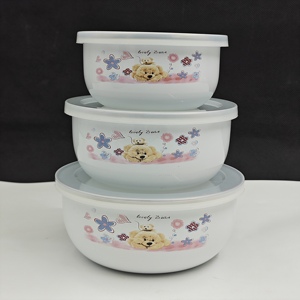 Bols de rangement en émail et en faïence Ensemble de bols à salade de nouilles aux fruits et soupes blanches Matériau en émail, adapté au café - Product Image 2