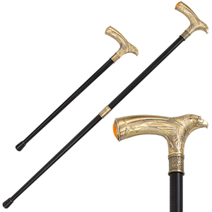 Canne de luxe en laiton avec tête d'aigle dorée, manche en métal, design décoratif sculpté, embout en caoutchouc antidérapant - Product Image 1