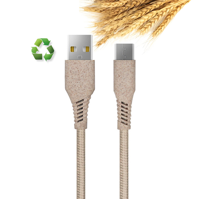 Nylon Braided Straw Made Biodegradable Charging Cables 3A Type C Data Eco-Friendly USB Fast Charger Cable for Mobile Phone PC