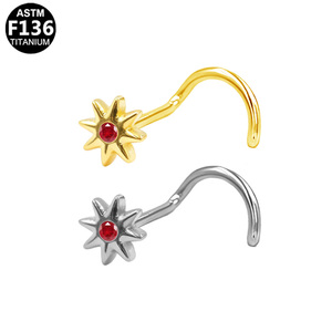 Piercing de <span class=keywords><strong>nez</strong></span> en titane Getta G23/ASTM-F136 en forme de S, micro-incrusté de zircon, cœur creux, fleur, plaqué or, pour cadeaux - Product Image 3