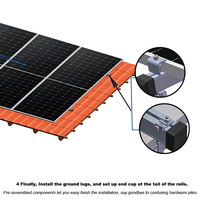 Kits de montage solaire à 2 modules, système de fixation complet avec rails en aluminium, serre-câbles et crochets pour toits en tuiles, ardoises et toits inclinés
