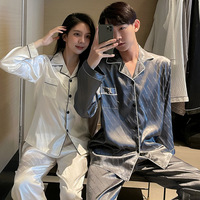 Pyjamas de luxe en jacquard satiné, soie, manches longues, rayés, pour couple, ensemble deux pièces
