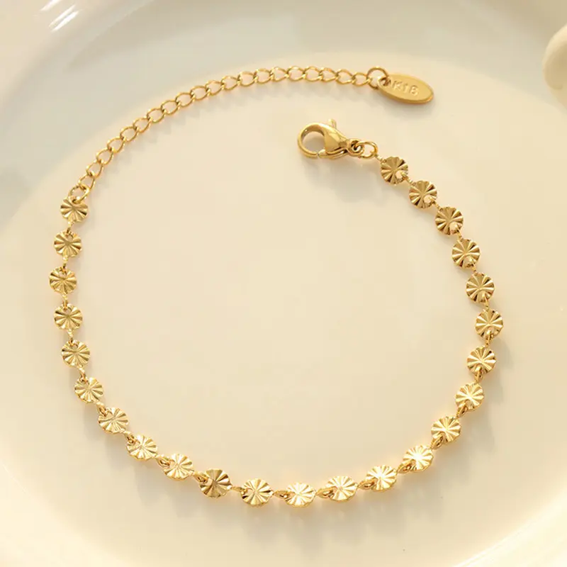 Mới Đơn Giản Thiết Kế Thép Không Gỉ Trang Sức 18K Mạ Vàng Nhỏ Vòng Mô Hình Đồng Xu Chuỗi Vòng Đeo Tay Cho Phụ Nữ