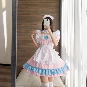 Maid Outfit Cosplay Costume Women Plus Size Pink Blue Apron Dress Spring 2025 Role Play Anime Game Polyester - Product Image 1