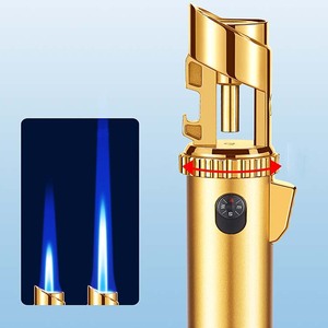Kim loại khí butan bơm lại máy bay phản lực màu xanh ngọn lửa BBQ nến lửa nhẹ hơn hình dạng bút có thể điều chỉnh ngọn lửa thuốc lá xì gà Hàn nhẹ hơn - Product Image 5