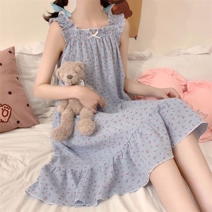 Cute French Style Slip Dress Cream <b>Pink</b> Cherry <b>Bear</b> Print Summer Thin Loose Nightgown For Women Smlxlxxl - Product Image 4