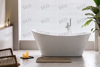 Baignoire autoportante moderne en acrylique avec fonction de trempage, drain intégré, forme ovale, haute qualité pour appartement et hôtel, capacité 50-59 gallons
