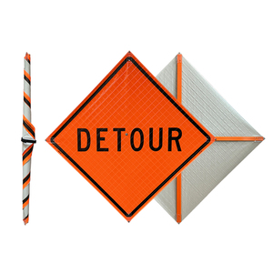 Vinyle Réfléchissant Temporaire Pliable Orange Durable Construction Roll Up Panneau de Signalisation Détour - Product Image 6