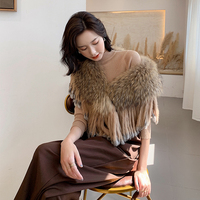 긴 토끼 모피 술 프린지가있는 여성용 겨울 컬렉션 너구리 모피 스카프 머플러