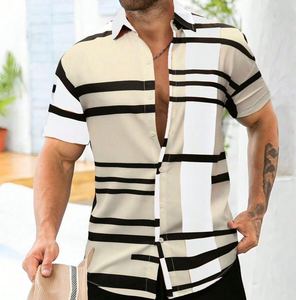 Chemise décontracté<span class=keywords><strong>e</strong></span> pour homme, nouvelle collection été, style hawaïen, à manches courtes, boutonné<span class=keywords><strong>e</strong></span>, imprimé géométrique, respirante, pour la plage - Product Image 3