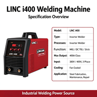 Machine à souder MMA portable LINCOLN I400 400A, 3 phases 380V, soudeuse TIG Lift pour usage industriel, machine à souder MMA portable