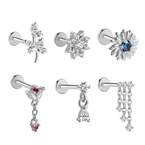 Gioielli per Piercing a elica in acciaio inossidabile placcato <span class=keywords><strong>argento</strong></span> filo interno Cz perno sul retro piatto - Product Image 6