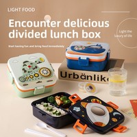 Boîte à lunch isotherme en plastique à double compartiment avec couvercle, compartimenté, portable pour étudiants, avec couverts intégrés, pour salades