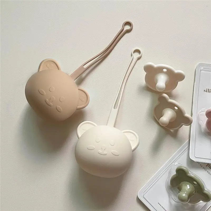 Baby Pacifier Box Baby Lanyard Mommy Bag Silicone Bear Pacifier Storage Box Pacifier Clip Silicone