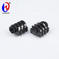 Connecteur audio femelle 6 broches 6,35 mm pour montage sur circuit imprimé, 1/4 pouce stéréo TRS, contact en laiton, boîtier en ABS noir, LianZhan, courant nominal 1,5 A, 60 V
