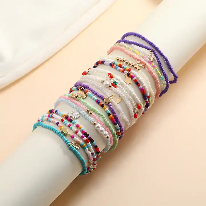 Kawaii Sanrio Hellokitty Bracelet Cartoon Cute Bowknot Korean Fashion Color  Bead Bracelet Adjustable Girl Gift Alloy Pendant