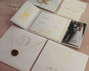 Couture 3D lussuosamente matrimonio Suite di lusso moderno di lusso oro sventato Laser taglio iniziale codice QR RSVP per san valentino - Product Image 5