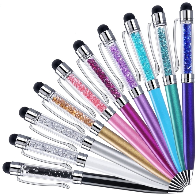 2 in 1 Metal Ballpoint Touch Screen Stylus Colorful Crystal Filled Diamond Pen for Promotion Gift