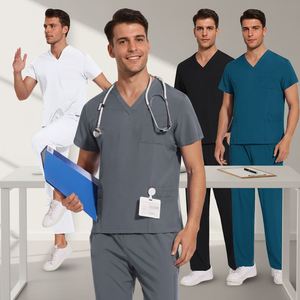 Uniformes Médicos con Cuello en V para Mujer y Hombre, Conjuntos de Blusa y Pantalones de Enfermería, Uniformes de Hospital Cómodos y Elásticos - Product Image 1